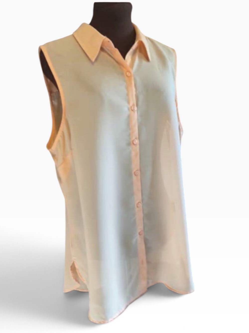 Attention Sleeveless Button-Front Sheer Peach Blouse